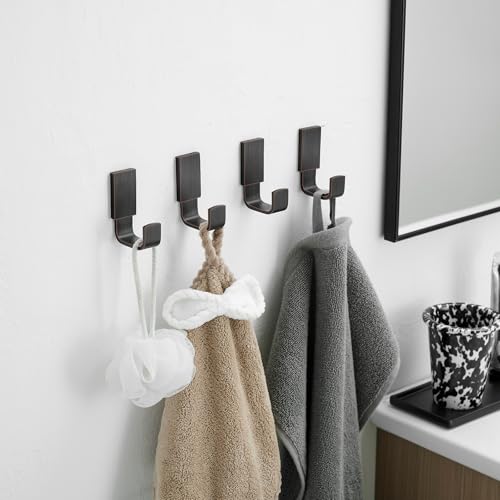 BESy Brass Clothes Hook Single Towel Hook for Bathroom Kitchen Garage Square Style Robe Hooks Coat and Hat Hook, Wall Mounted with Screws, Four Packs, Oil Rubbed Bronze - color: Oil Rubbed Bronze, size: 4 Pack