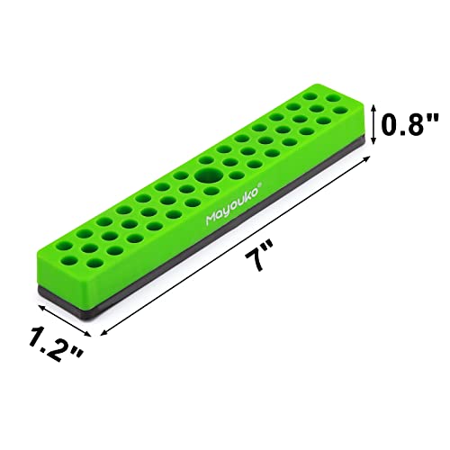 Mayouko 1/4" Magnetic Hex Bit Holder Rack Organizer, 43 Holes, 1/4-Inch Drill Bit Holder, Green, 2 Racks, Magnetic Bit Holder with Magnet Base for Screwdriver Bits - color: Green-2packs