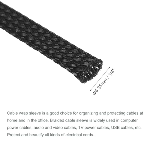uxcell Expandable Sleeving, 1/4-inch 100ft Cable Sleeve, Black - color: Black, size: 1/4" x 100 Ft