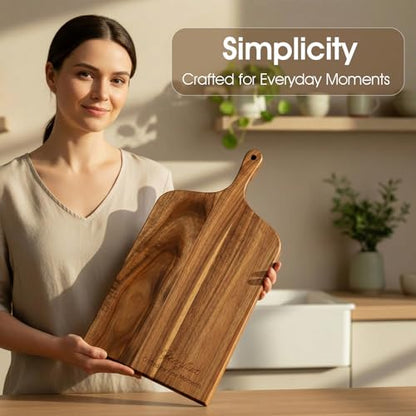 Charcuterie Board & Serving Tray with Handle, Large Acacia Wooden Cutting Board and Cheese Board Set for Serving, Appetizers, Entertaining & Housewarming Gift - size: 20 inch