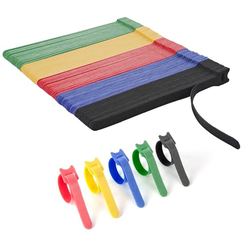 130 PCS Reusable Cable Ties with Hook and Loop, Multi-purpose Adjustable 8 Inch Cable Management Wire Ties Cable Straps for Organizing Home, Office and Data Centers (Multicolored) - color: Color 130pcs
