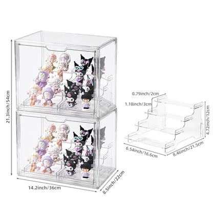 4Tier Display Case for Collectibles,Clear Display Box with 2 Stands ,Storage Container with Magnetic Door - size: XLarge 2 Pack