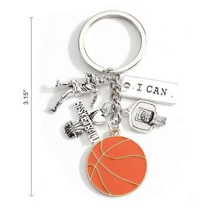 Sports Ball Keychain with Volleyball Baseball Soccer Basketball Football Charms Athletic Gift for Men - color: Basketball