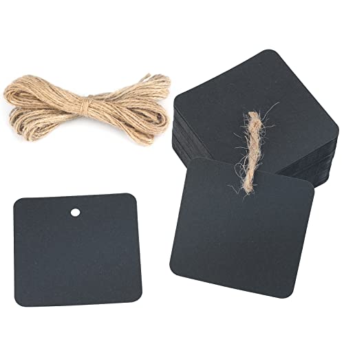 G2PLUS Black Paper Gift Tags with String, 100PCS Square Hang Tags, 2.2 in Blank Present Label Tag for Gift Wrapping, Pricing, DIY Arts & Crafts, Halloween, Christmas, Wedding Party Favors - size: 2.2 x 2.2 inches, style: Black Rounded Square