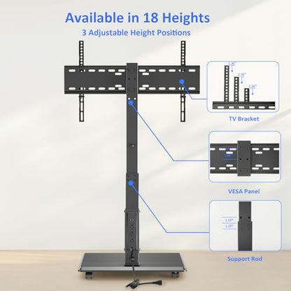 Afaloona Rolling TV Stand with Power Outlet, Mobile TV Stand for 32-75 Inch TVs up to 110 lbs, 30° Swivel TV Floor Stand, 18 Adjustable Heights, TV Cart on Wheels for Bedroom, Office, Outdoor, Black - style: GM-A01