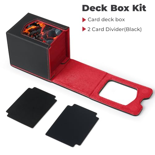 Fabmaker Deck Box Compatible with MTG Commander, (patent Pending) Magnetic Trading Card Storage Box with Comman-der, Fits 100 Double-Sleeved Cards, Card Box Compatible with Magic the Gathering, Red - color: Red, size: 1 pack