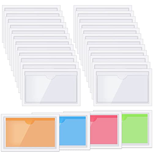Chinco 30 Pcs Self Adhesive Pockets, Bin Labels for Storage Bins, Clear Pocket Label Sleeves, Plastic Index Card Holder with Top Open for Organizing Bins Box Drawer (4.06 x 2.48 Inches) - size: 4.06 x 2.48 Inches
