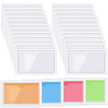 Chinco 30 Pcs Self Adhesive Pockets, Bin Labels for Storage Bins, Clear Pocket Label Sleeves, Plastic Index Card Holder with Top Open for Organizing Bins Box Drawer (4.06 x 2.48 Inches) - size: 4.06 x 2.48 Inches