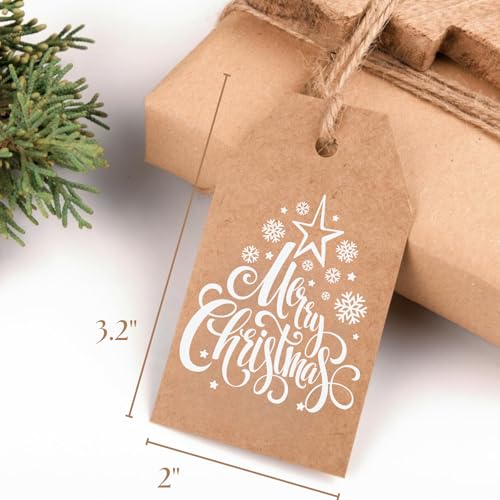 Christmas Gift Tags - 80 Kraft-Style Gift Tags with String, 8 Modern Script Designs - Thick Cardstock Christmas Lables & Name Tags - style: Kraft