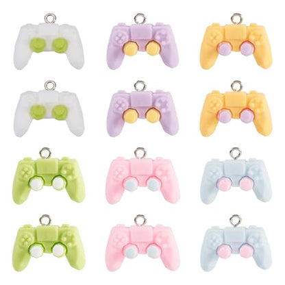 Cheriswelry 24Pcs Game Controller Charms Key Ring Pendant Charms Video Game Resin Charm 18mm 6 Colors for DIY Craft Earring Necklace Jewelry Making