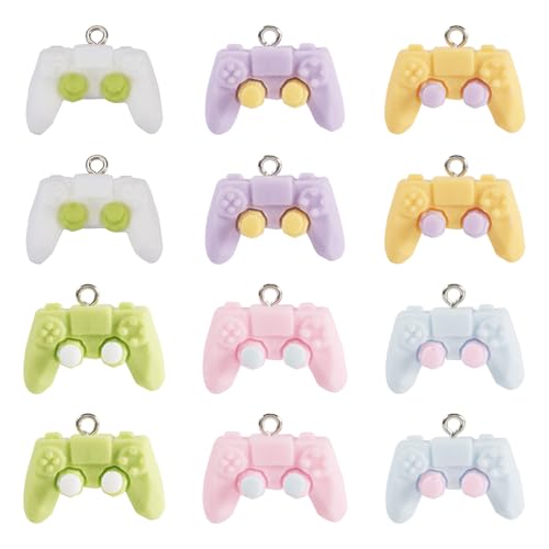 Cheriswelry 24Pcs Game Controller Charms Key Ring Pendant Charms Video Game Resin Charm 18mm 6 Colors for DIY Craft Earring Necklace Jewelry Making