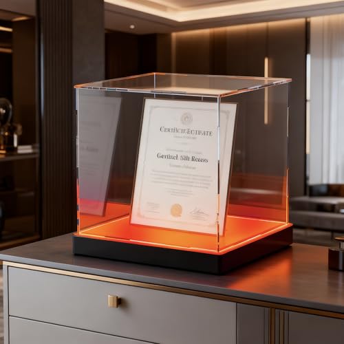 Light Up Acrylic Display Case with RGBW LED Lights, USB Powered with Switch Panel & App Control, Clear Collectible Display Box for Football, Soccer, Figures, Collectables & Trophy, 10x10x10 Inch - size: 10''(L) x 10''(W) x 10''(H)