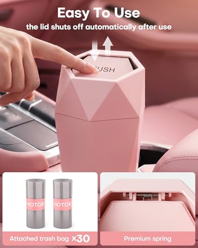 HOTOR Car Trash Can with Lid - 2 Pack, Car Accessories for Interior, Leakproof Vehicle Garbage Can with 30 Attached Trash Bags, Multipurpose Organizers and Storage for Home, Office, Pink - color: Pink