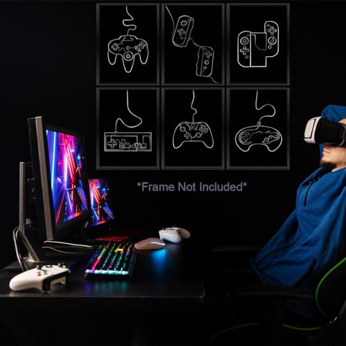8 Pcs Abstract Line Gaming Wall Art Prints Boys Room Decor Game Room Decor Gamer Funny Wall Decor Paintings Posters for Office Home Bedroom Playroom Gamer Gifts for Men, Him, Son, Brother, Unframed