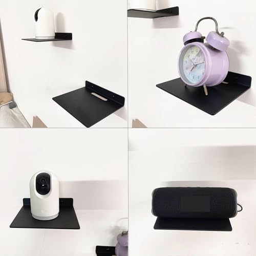 Small Floating Shelf –3mm Thick, 6.5 inch, Metal Wall Shelf, Metal Floating Shelves for Echo, Cameras, Small Speaker - color: Black 1 Pcs