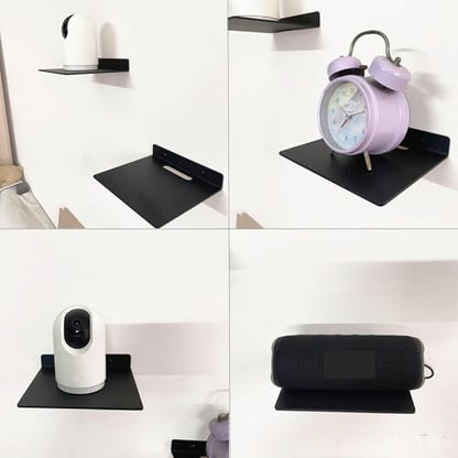 Small Floating Shelf –3mm Thick, 6.5 inch, Wall Shelf, Metal Floating Shelves for Echo, Cameras, Small Speaker, Wall Shelves for Bathroom, Living Room, Bedroom (Black 2 pcs) - color: Black 2 Pcs