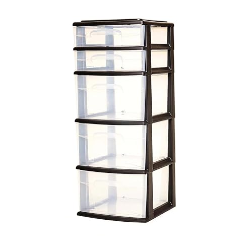 HOMZ Drawer Tower, 5-Tier Clear Plastic Storage Organizer Unit, Black Frame - Tall Multi-Purpose Drawers for Dresser, Bedroom, Bathroom, Cabinet, and Closet Organization - color: Black