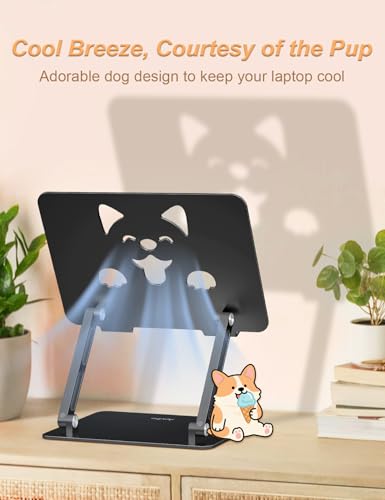 Aoviho Laptop Stand for Desk-Adjustable, Foldable, Portable, Ergonomic Aluminum Notebook Riser with Unique Puppy Shaped Vent, Desk Gift for 10"-17.3" Devices Mac, Dell, HP, Lenovo, Samsung, Black - color: Black