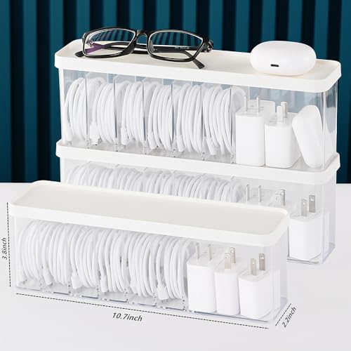Charger Cable Cord Storage Organizer Box - 3 Pack With Lid - Easy Storage Without Cable Ties - style: Stackable,minimalist