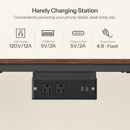 HOOBRO TV Stand with Charging Station to 55 Inches, LED Entertainment Center, Media TV Console Table with Open Storage Shelving for Living Room, Bedroom, Rustic Brown and Black BF122UDDS01 - color: Rustic Brown + Black