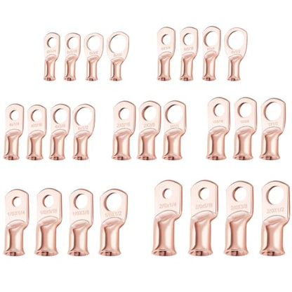 XHF 100PCS 1/0 AWG-3/8 Heavy Duty Battery Lugs with 3:1 Heat Shrink Tubing, Ring Terminals Battery Cable Ends Copper Eyelets Electrical Battery Connectors - size: 1/0AWG-3/8"-100PCS
