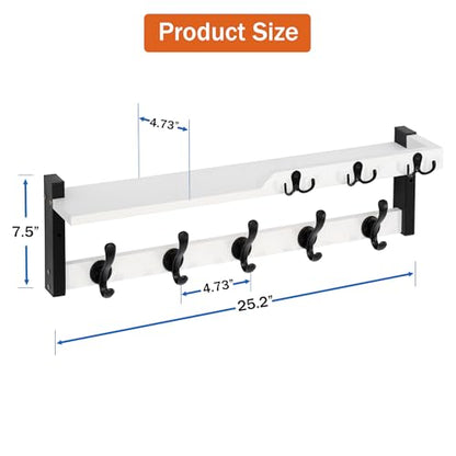 dreampossible 4 in 1 Coat Rack Wall Mount with Shelf, Coat Hooks 25.2" Entryway Coat Hanger with Key Hooks and Mail Holder, Wall Hooks with Shelf, Hat Rack for Wall Key Holder Mail Organizer - color: White