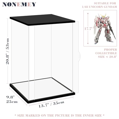 NONEMEY Clear Acrylic Display Case with Remote Control Light for Unicorn Gundam，Dustproof Model Showcase Organizer Box, Display Case for Collectibles (13.7x9.8x21.6inch,35x25x55cm) - size: 13.7×9.8×21.6 inch, 35×25×55 cm