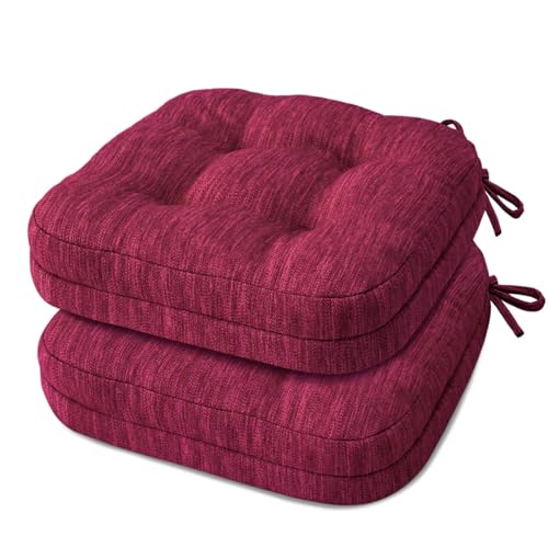Shinnwa Kitchen Chair Cushions Set of 2, Dual-Layer Memory Foam Dining Chair Cushions, Patented Design Seat Pads with Ties, 16.5 x 16.5 x 3.5in, 2 Pack, Burgundy - color: Burgundy, size: 2 Count (Pack of 1)