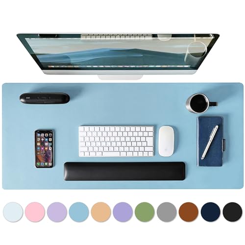Leather Desk Pad Protector, Mouse Pad, Non-slip Computer Mat for Desk, PU Leather Office Desk Mat for Home & office, Waterproof Laptop Desk Blotter Pad for Keyboard and Mouse, Sky Blue (13.7''X23.6'') - color: Skyblue, size: 13.7''X23.6''