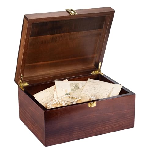 Larger Wooden Memory Wedding Keepsake Boxes With Hinged Lids - Decorative Storage Box With a Hinge Lids For Letter Time Capsule - Wooden Gift Boxes，5.3“*8.6”*11.7“ - color: Brown