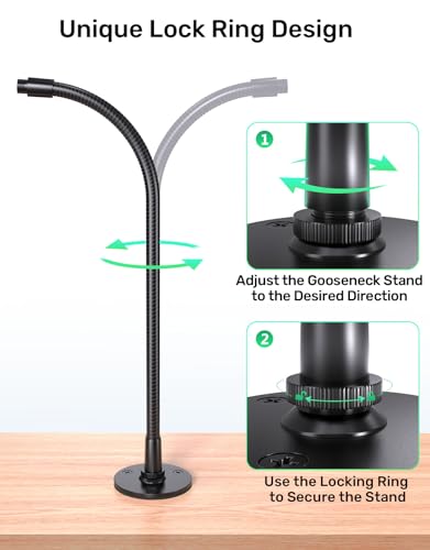 Gooseneck Mic Stand -19" Podium Microphone Holder, Heavy Duty Adjustable Desk/Wall Mount Flexible Arm with Flange Mount, Compatible with Dynamic Mics for Podcast, Studio, Lecture, Gaming, Streaming - size: 19" Gooseneck + Flange Mount
