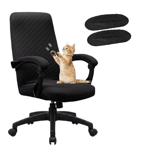 Stretch Jacquard Office Chair Cover with Armrest Covers, Removable Washable Desk Chair Cover, Anti-dust Seat Cushion Protectors - Large, Black - color: Black, size: Large Chair Cover