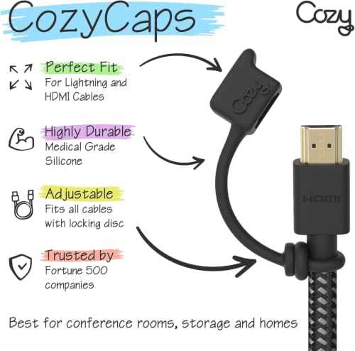 Cozy HDMI Caps for Cables and Cords, Dust and Oxidation Protection, Portable Travel Projector Adapter Cover, Black, 5-Pack - color: HDMI (5) Black