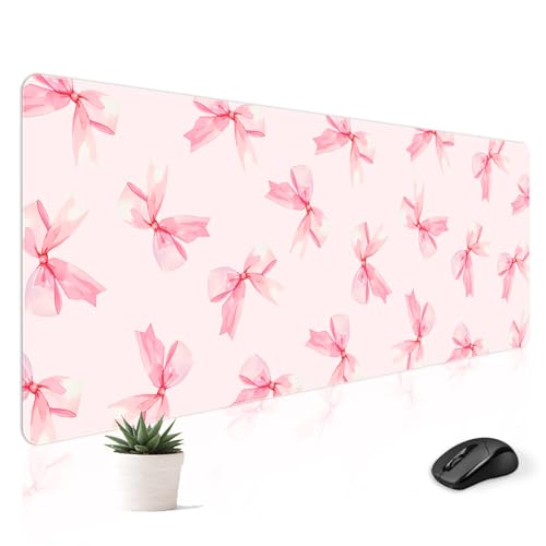 Mousepad Desk Mat Gaming Large Keyboard Cute Office Desktop Computer Laptop XXL Long Big Kawaii Aesthetic Girly Pretty Design Women Girl Gamer Oversized Wide 30x12'' Mousepad, Pink Bow - color: Pink Bow