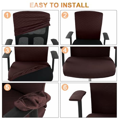 Tallew 4 Pcs Office Chair Covers Set Computer Universal Protective Stretchable Chair Seat Covers Desk Armrest Slipcovers Pads Office Cushion Backrest for Rotating(Dark Brown) - color: Dark Brown