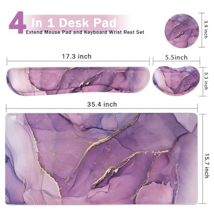 Large Mouse Pad and Keyboard Wrist Rest, Desk Pad for Keyboard and Mouse, 4-in-1 Large Gaming Mouse Pad with Wrist Support, Desk Mat for Home Office Study Game-Purple - color: Purple Texture