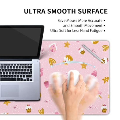 Pink Christmas Gaming Mouse Pad XXL Cute Kawaii Cupcake Gingerbread Extended Big Large Desk Mat Non-Slip Rubber Base Stitched Edge Xmas Holiday Keyboard Mousepad for Computer Laptop,35.4×15.7 Inch - color: Pink Christmas, size: XX-Large