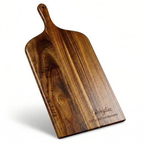Charcuterie Board & Serving Tray with Handle, Large Acacia Wooden Cutting Board and Cheese Board Set for Serving, Appetizers, Entertaining & Housewarming Gift - size: 20 inch