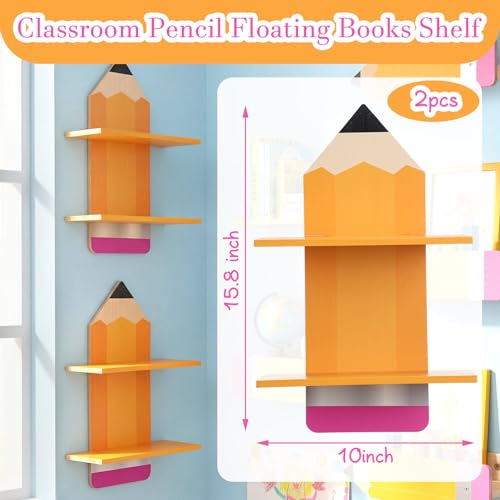 Gerrii 2 Pcs Pencil Wall Bookshelf for Classroom Pencil Classroom Decor Wooden Floating Shelves Rustic Wood Floating Shelf Back to School Party Decoration for Nursery School Daycare Storage
