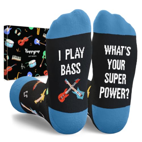 HAPPYPOP Music Gifts for Music Lovers - Guitar Saxophone Violin Socks for Musicians Players - color: Bass Super Power