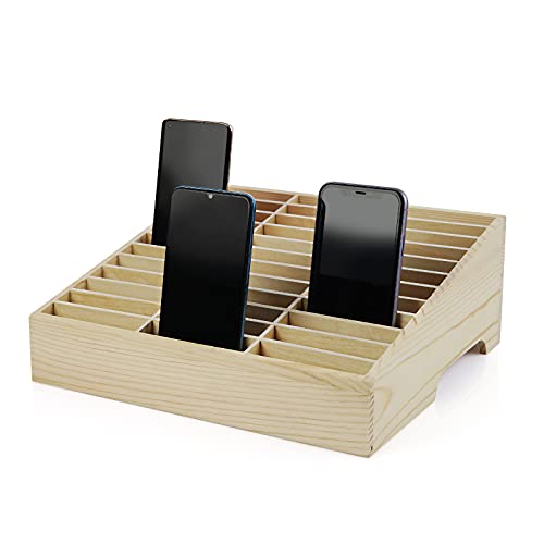 36-Grid Wooden Cell Phone Holder Desktop Organizer Storage Box for Classroom Office (36-Grid) - size: Natural 36-Grid