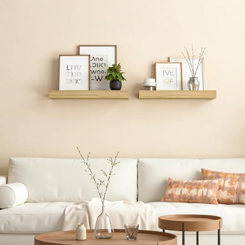 HOOBRO Floating Shelves for Wall, Wall Mounted Shelf Set of 2, 15.7" Hanging Shelf with Invisible Brackets, for Wall Decor Storage in Bathroom Bedroom Kitchen Living Room Office, Natural NL40BJ01 - color: Natural, size: 15.7 Inches