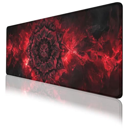 Mandala Mouse Pad Gothic Dark Red Flame Magic Abstract Large Desk Mat with Stitched Edges,Non-Slip Waterproof Rubber Base Mouse Mat 31.5 x 11.8 Mouse Pads for Desk Home Office Gaming - color: Mandala, size: 31.5" x 11.8"