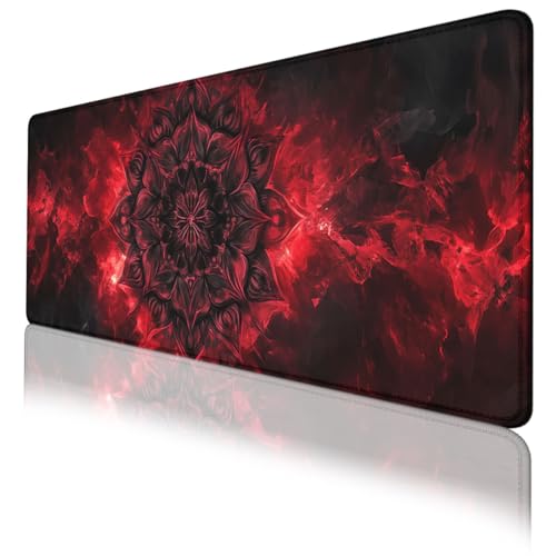 Mandala Mouse Pad Gothic Dark Red Flame Magic Abstract Large Desk Mat with Stitched Edges,Non-Slip Waterproof Rubber Base Mouse Mat 31.5 x 11.8 Mouse Pads for Desk Home Office Gaming - color: Mandala, size: 31.5" x 11.8"