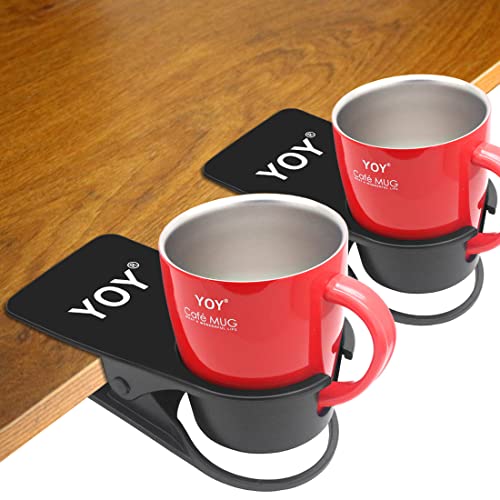 YOY 2 Pack Drink Cup Holder Clip - Table Desk Side Water Glass Beer Bottle Beverage Soda Coffee Mug Holder Cup Saucer Clip Design for Home Office, Black - color: Black for Mug, size: 2 Pack