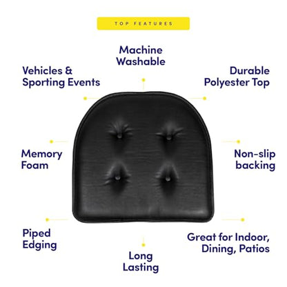 Sweet Home Collection Chair Cushion Memory Foam Pads Tufted Slip Non Skid Rubber Back U-Shaped 17" x 16" Seat Cover, Faux Leather Black 4 Count - color: Faux Leather Black, size: 4 Pack, style: Foam Pads