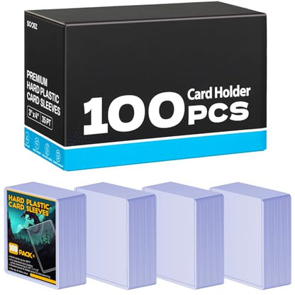 100 Count Card Sleeves Hard Plastic, Sooez 35PT Card Holder, 3" x 4" Baseball Card Protector, Rigid Card Case for Collectible Game Cards, Standard Size Trading Sports Football Cards - size: 100 Hard Sleeves