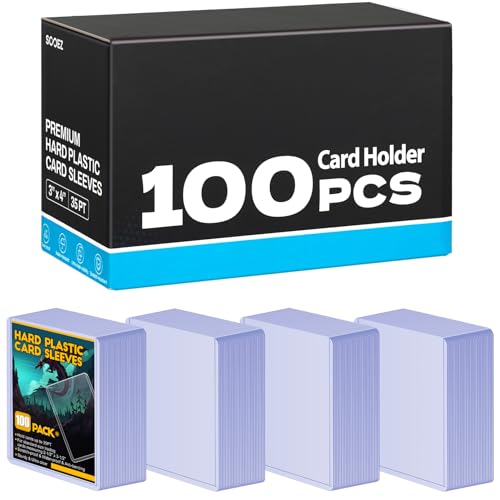 100 Count Card Sleeves Hard Plastic, Sooez 35PT Card Holder, 3" x 4" Baseball Card Protector, Rigid Card Case for Collectible Game Cards, Standard Size Trading Sports Football Cards - size: 100 Hard Sleeves