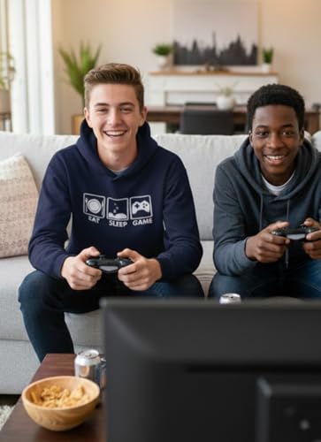 Tstars Eat Sleep Game Hoodie for Men and Teens Funny Gamer Pullover Cool Gaming Apparel Hoodies Boys - color: Blue, size: XX-Large