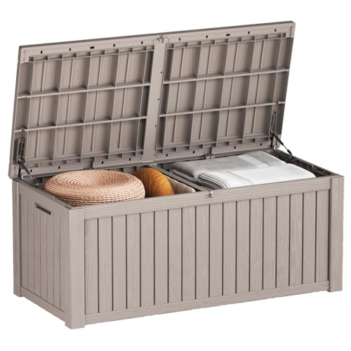 Outdoor Storage Box Waterproof, 180 Gallon Lockable Resin Deck Box Large, Patio Storage Bin for Pool Accessories Cushion Furniture, Garden Tools, UV-Resistant Outside Delivery Grey - color: Grey, size: 180 Gallon